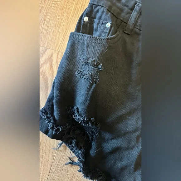 Black Distressed Women Jean Shorts - Picture 4 of 5